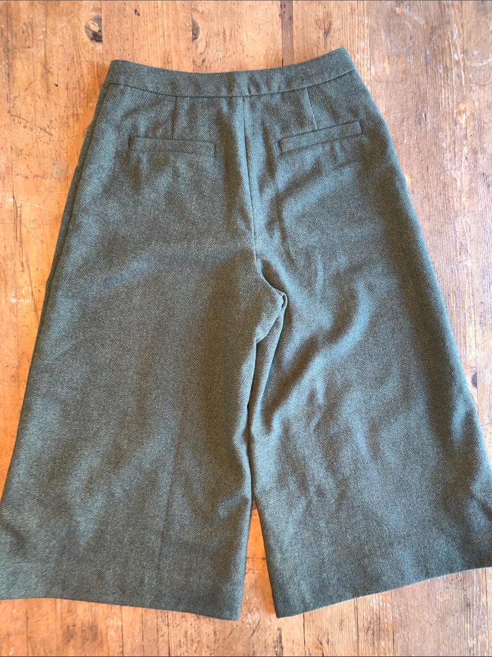 Tweed Wide Leg Olive Green High-Waist Trousers - Picture 10 of 16